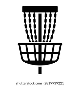 Simple black silhouette of a disc golf basket on white background, sports recreation symbol