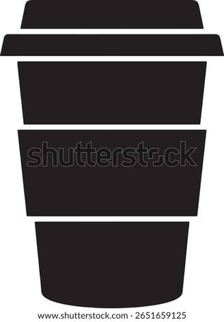 A simple, black silhouette of a disposable coffee cup with a lid.  The image is clean and minimalist.