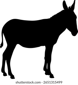 Simple black silhouette of a donkey, perfect for illustrations or designs.