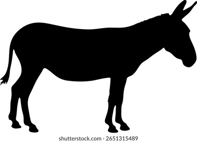 A simple, black silhouette of a donkey viewed from the side.