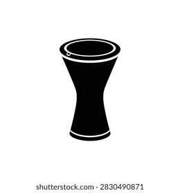 A simple black silhouette of a doumbek drum, a goblet drum used in Middle Eastern music.