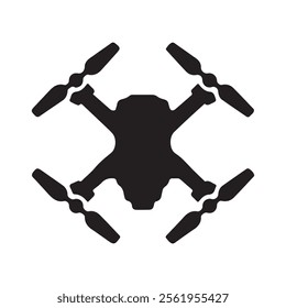 Simple black silhouette of a drone with propellers. A clean, vector graphic of a drone in a simple black silhouette.
