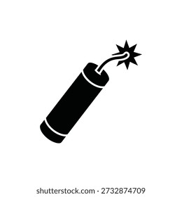 Simple black silhouette of a dynamite stick with a lit fuse