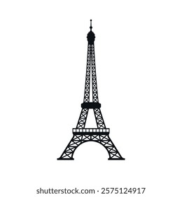 Simple black silhouette of the Eiffel Tower on a white background, emphasizing its iconic shape.