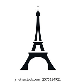 Simple black silhouette of the Eiffel Tower on a white background, emphasizing its iconic shape.