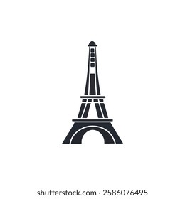 Simple black silhouette of the Eiffel Tower, designed in a minimalist style. Ideal for travel logos, Paris-related graphics, and design projects.  
