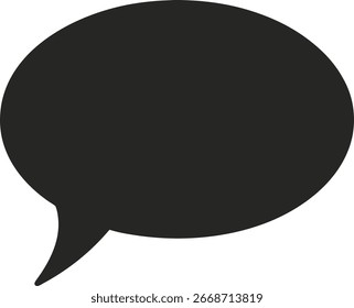 Una simple silueta negra de una burbuja de discurso vacía, un símbolo universal para la conversación y la comunicación, está aislada sobre un fondo blanco limpio.