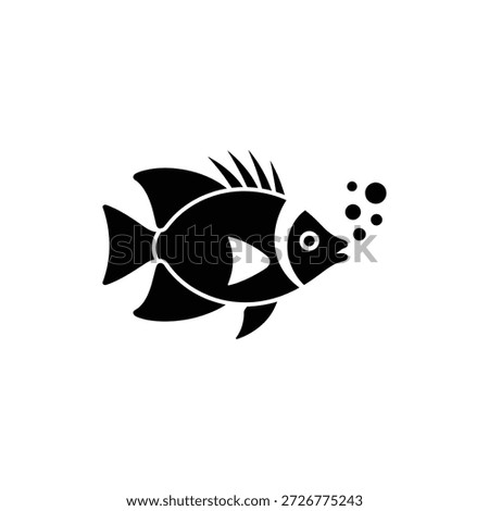 Simple black silhouette of a fish blowing bubbles aquatic life