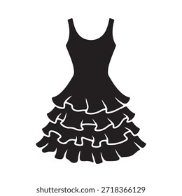 A simple black silhouette of a flared ruffled summer dress design