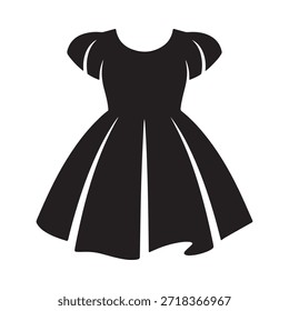 A simple black silhouette of a flared short sleeved dress design