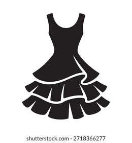 A simple black silhouette of a flared sleeveless dress design