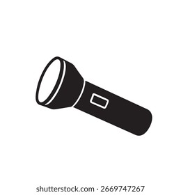 Uma silhueta preta simples de uma lanterna com um botão retangular isolado na silhueta de fundo branca