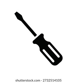 Simple black silhouette of a flathead screwdriver, an indispensable hand tool for effective repair, maintenance, and assembly tasks across various industries and home projects