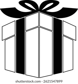 Simple black silhouette of a gift box with ribbon. Great for Mother’s Day, festive celebrations, surprise elements, party design, and elegant holiday-themed vector artwork. 