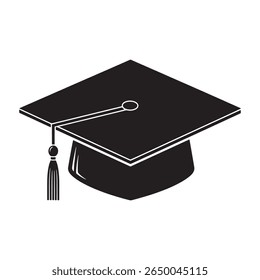 A simple, black silhouette of a graduation cap, isolated on white background. The image conveys achievement and education. Ideal for websites, brochures, and educational materials