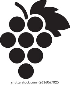 Simple Black Silhouette Of Grapes With Leaf On White Background