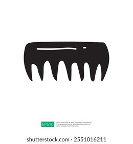 A simple black silhouette of a hair comb, designed for graphic use.