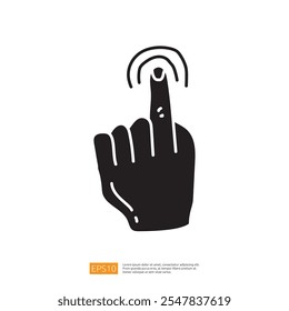 Una silueta negra simple de una mano con un dedo levantado, que sugiere interacción o un gesto táctil, a menudo utilizado en interfaces digitales.
