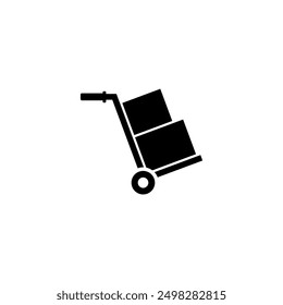 A simple black silhouette of a hand truck or dolly, representing cargo transportation, logistics, and delivery services