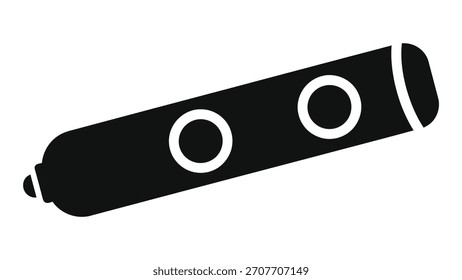 Simple black silhouette of a handheld flashlight icon with two circular details, essential for modern ui design elements.