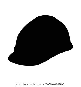 A simple, black silhouette of a hard hat, showcasing a classic construction style.
