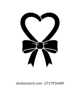 Una silueta negra simple con forma de corazón formada por una cinta, atada con un lazo en la parte inferior.