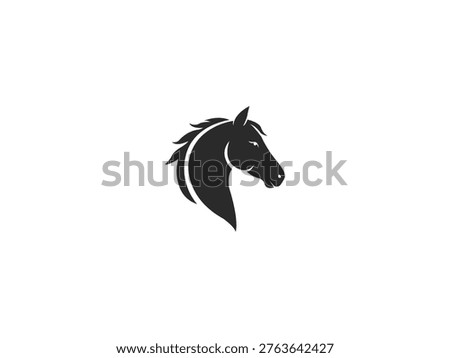 A simple black silhouette of a horse's head in profile, ideal for design and branding projects.