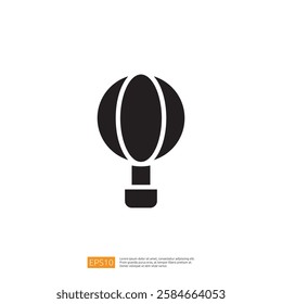 A simple black silhouette of a hot air balloon, representing leisure and travel. The design is minimalistic, suitable for graphic use and illustrations.