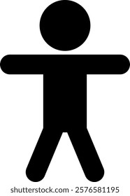 Simple black silhouette of a human figure with arms extended horizontally and legs slightly apart. Represents a generic human form for universal recognition.