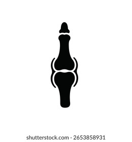A simple black silhouette of a human knee joint is shown against a white background The image is a vector graphic and features a minimalist style.