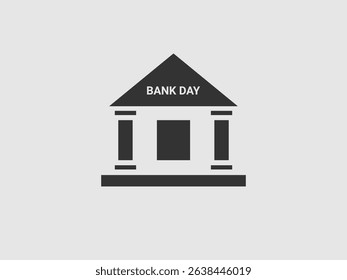 A simple black silhouette icon of a bank building with classical columns