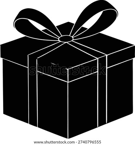 Simple black silhouette icon of a classic gift box tied with an elegant bow, symbolizing a present or special occasion.