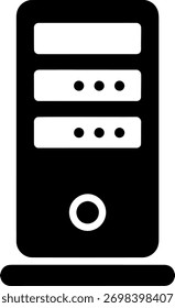 Simple black silhouette icon of a computer server tower and base vector