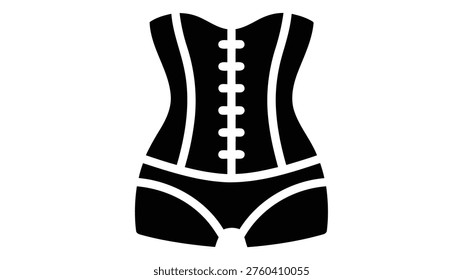 A simple black silhouette icon of a corset waist trainer, representing a garment used for waist shaping, slimming, and providing back posture support.