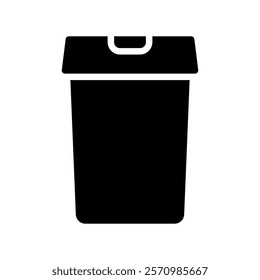 Simple black silhouette icon depicts a common trash can or waste receptacle.