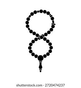 A simple black silhouette icon of Islamic prayer beads, also known as tasbih or misbaha, used for dhikr and meditation.