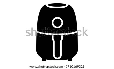 Simple black silhouette icon of a modern kitchen air fryer appliance on a white background with a subtle horizontal line beneath it
