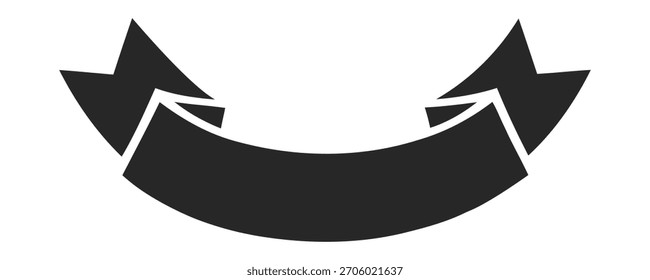 Un simple ícono de silueta negra que representa una cinta curva, vacía o una forma de Anuncio, perfecto para agregar texto o logotipos, aislado sobre un fondo blanco limpio para una fácil integración.