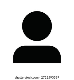 Ícone de silhueta preto simples que representa um perfil de usuário genérico, pessoa ou avatar para interfaces da Web e plataformas digitais, ideal para imagens de usuário anônimas ou padrão em design digital