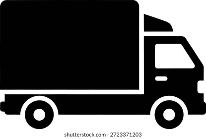 Un simple icono de silueta negra que representa un camión de reparto para servicios de transporte y logística