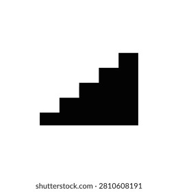 A simple black silhouette icon representing a staircase ascending on a white background