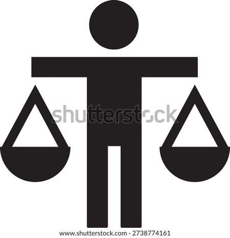 Simple black silhouette icon representing the abstract concept of justice law and balanced equality held by a human figure symbolizing fairness and judgment