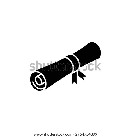 A simple black silhouette icon of a rolled diploma tied with a ribbon for educational concepts isolated on white background, Vector, illustration