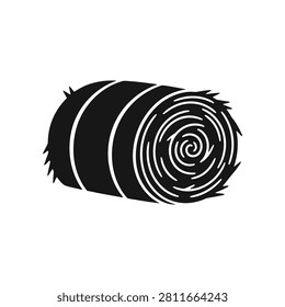 A simple black silhouette icon of a round hay bale for farm branding.