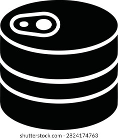 Simple black silhouette icon of a tin can or canned food. Ideal for web, apps, packaging, and food-related designs. Represents preserved goods, storage, and pantry items.