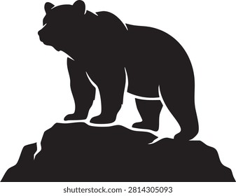 Simple black silhouette illustration of a bear standing on top of a rock