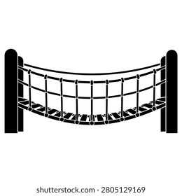 Simple black silhouette illustration of a rope bridge with wooden planks designed for a playground isolated on white background