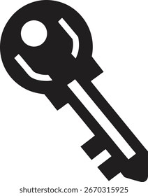 Una simple silueta negra de una llave, un símbolo común para el acceso, la seguridad y el desbloqueo de oportunidades. Este gráfico está aislado en un fondo blanco limpio para una fácil integración en varios diseños.