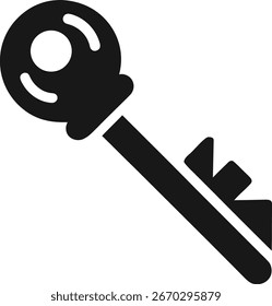 Uma silhueta preta simples de uma chave, isolada em um fundo branco limpo. Este símbolo icônico representa acesso, segurança, soluções e potencial de desbloqueio em vários contextos.