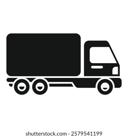 Simple black silhouette of a large delivery truck transporting goods